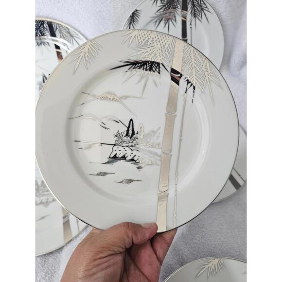 (Set of 6) Kutani Bamboo Porcelain Side Plate White & Sliver Japan 7.5" Asian - Picture 7 of 16